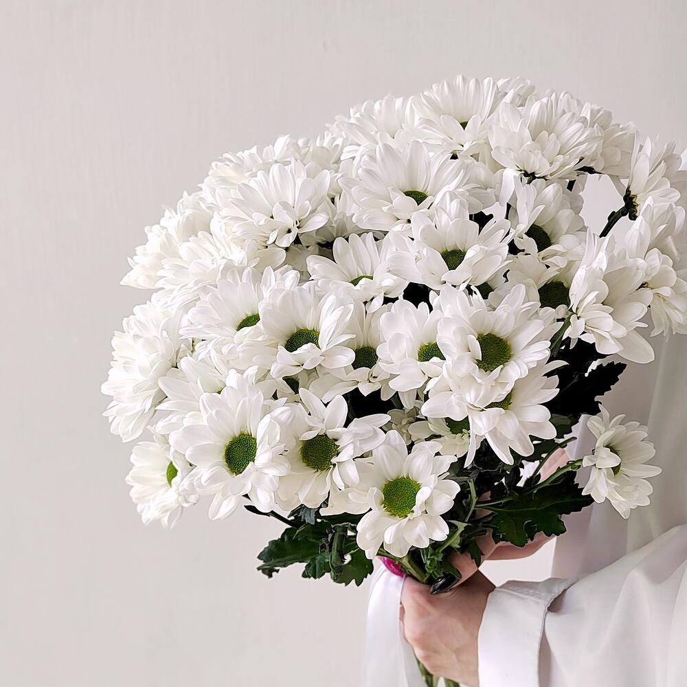 Букет «Ромашка» – 9 белоснежных хризантем в деревенском стиле Феодосия Крым