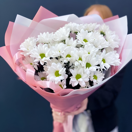 Букет «Розовое счастье» – нежность белых хризантем Феодосия Крым