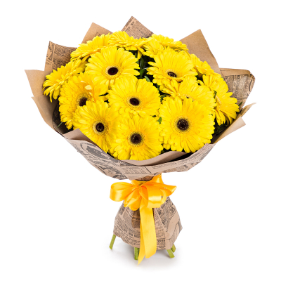 Пышный букет из 15 жёлтых гербер – как луч солнца в ваших руках Феодосия Крым
