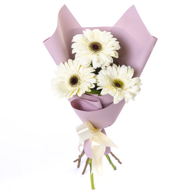 Нежный букет из 3 белых гербер – символ искренности и света Феодосия Крым