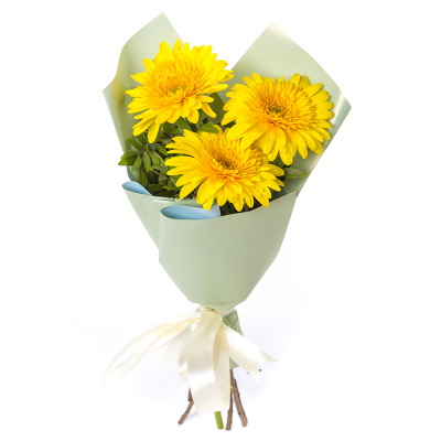 Яркий букет из 3 жёлтых гербер – частичка солнечного света Феодосия Крым